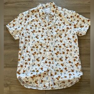 Denim & Flower Men's Shirt - White with Orange Floral